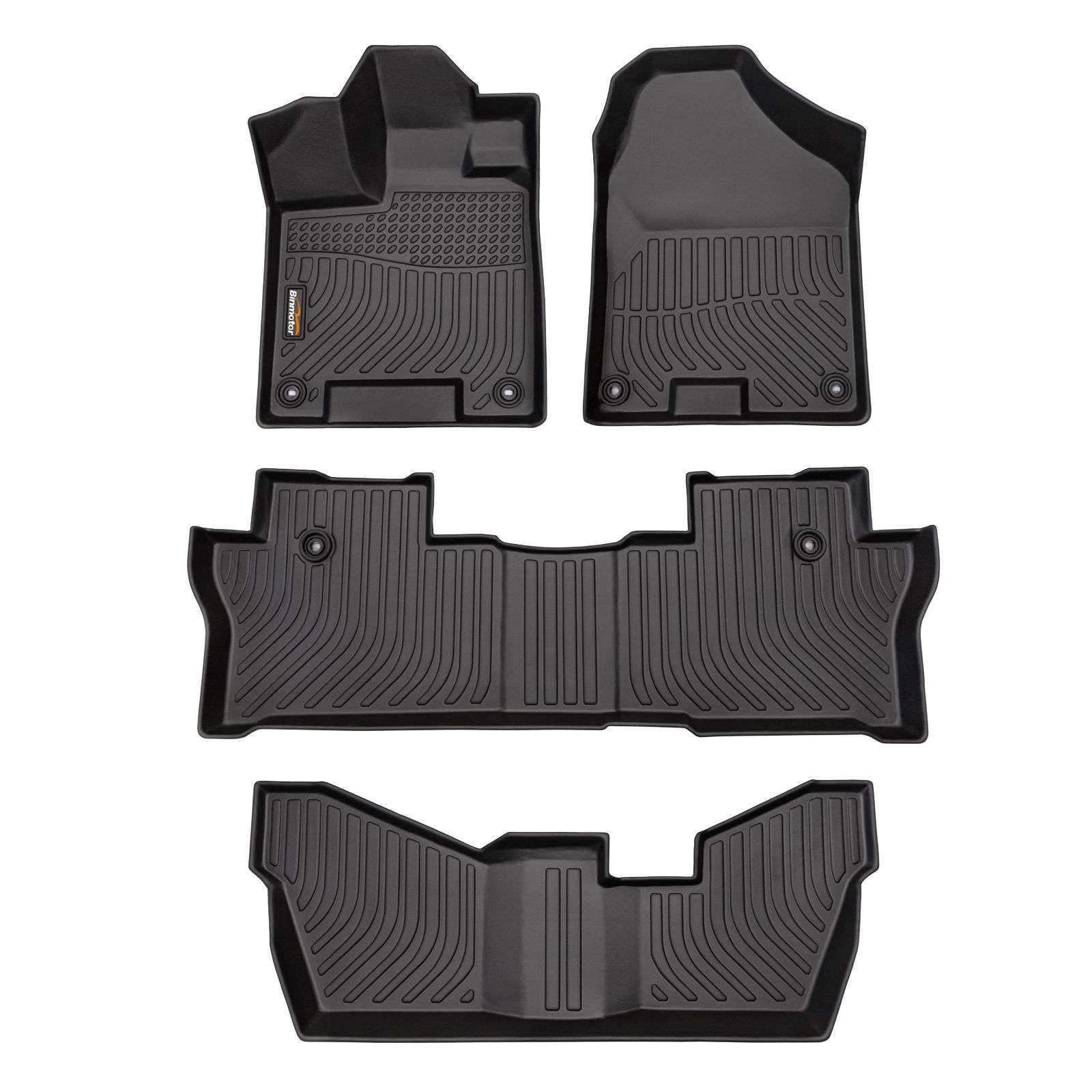 Binmotor-Floor Mats All Weather Floor Mats for Honda Pilot 8 Passenger, 1st & 2nd & 3rd Row Full Set, Heavy Duty Car Floor Liners-Black（compatible year 2016-2022）