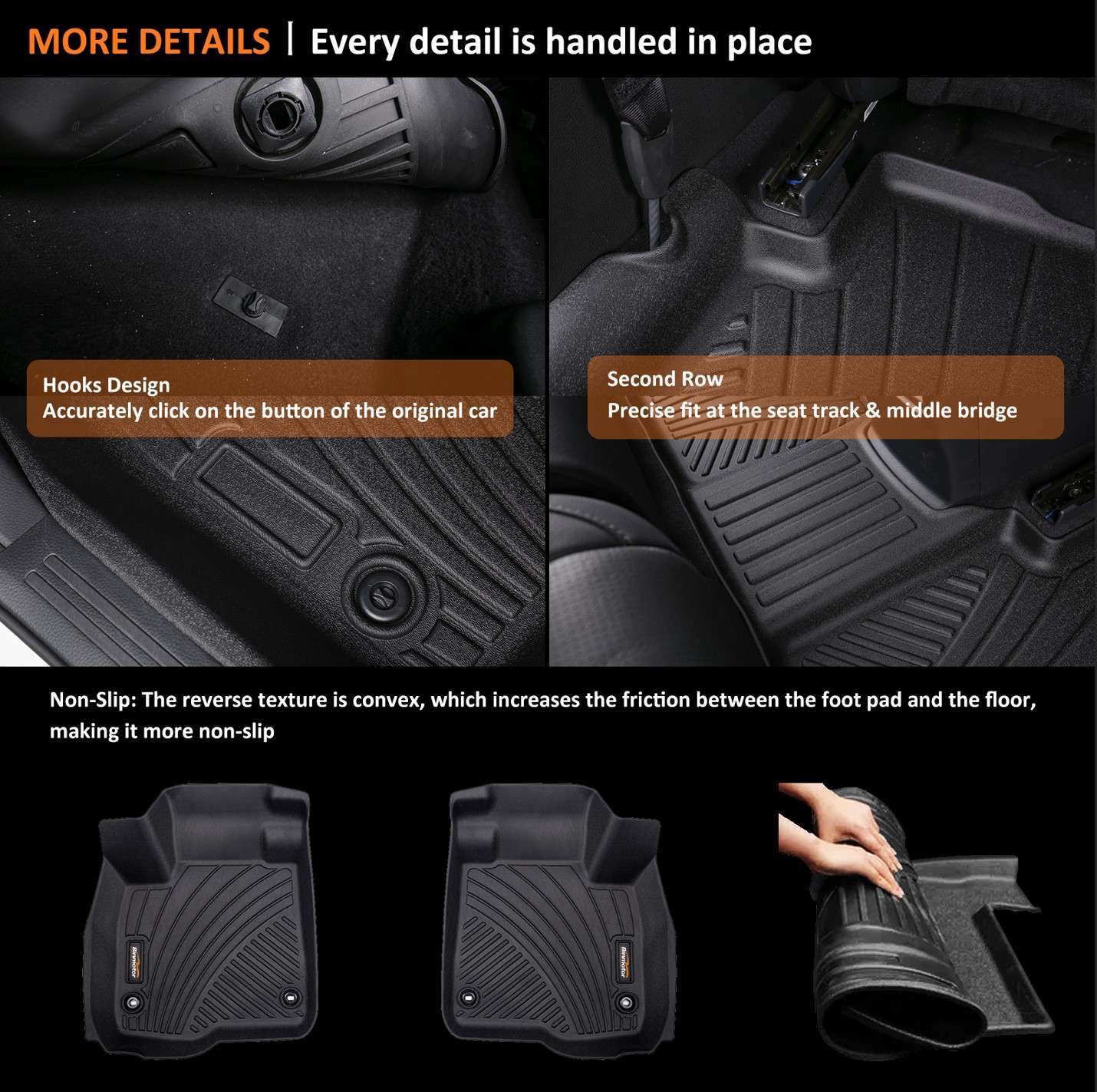 Binmotor-Floor Mats for KIA Sorento Not for Hybrid, 1st & 2nd & 3rd Row Full Set, Heavy Duty Car Floor Liners-Black Sorento Accessories（compatible year 2021-2024）