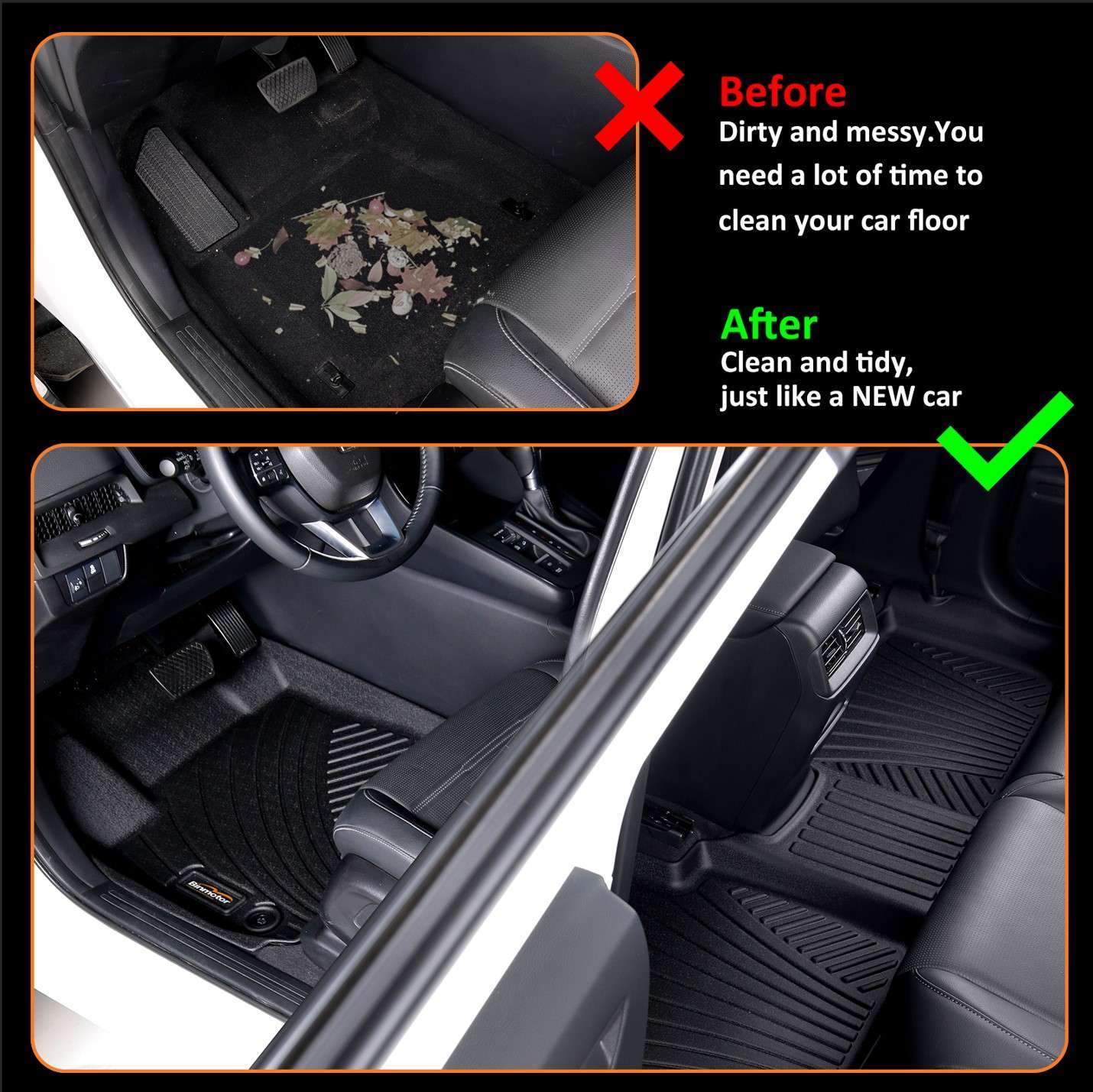 Binmotor-Floor Mats for KIA Sorento Not for Hybrid, 1st & 2nd & 3rd Row Full Set, Heavy Duty Car Floor Liners-Black Sorento Accessories（compatible year 2021-2024）
