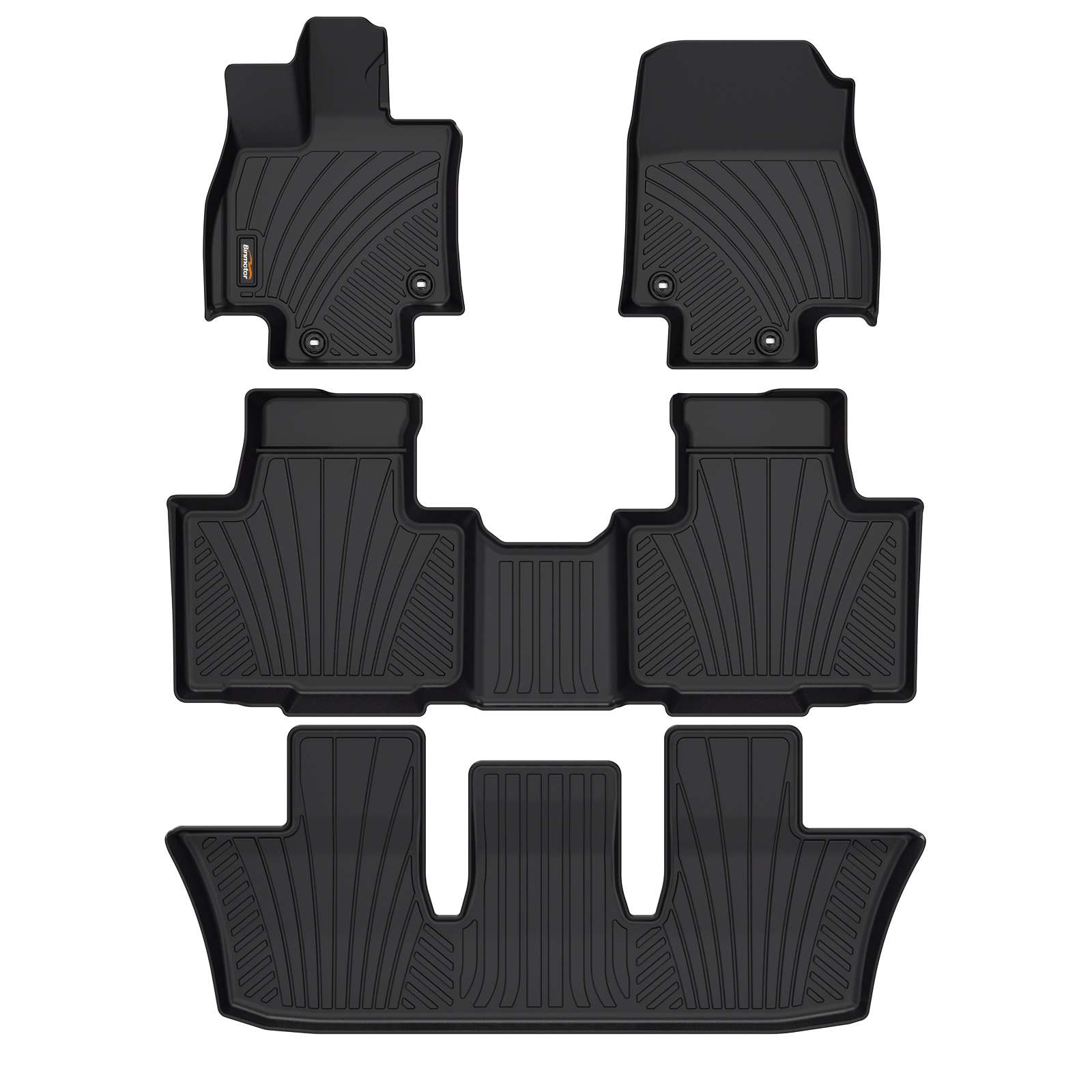 Binmotor-Floor Mats for Custom for Toyota Grand Highlander All Weather Protection TPE Anti-Slip Automotive Floor Liners, Fits 1st & 2nd & 3rd Row Full Set Accessories, Black（compatible year 2024）
