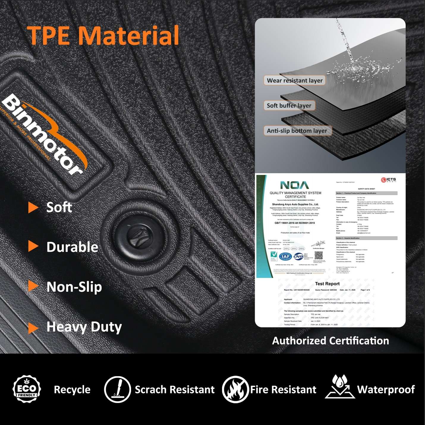 BinmotorFloor Mats & Cargo Liner Set for Nissan Kicks, All Weather