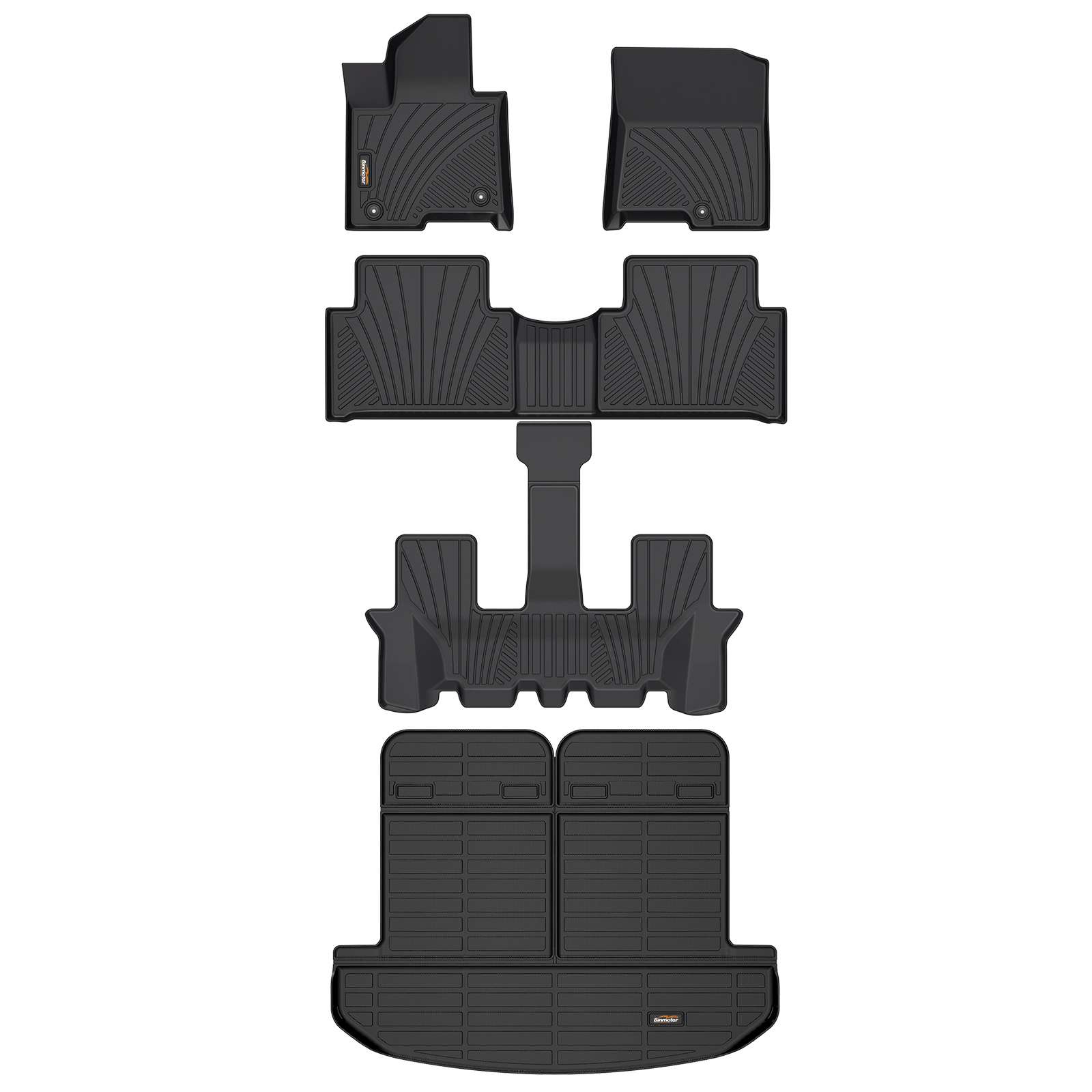 Binmotor-Floor Mats & Cargo Liner Set for Kia Sorento Hybrid (PHEV & HEV) , 1st & 2nd & 3rd Row Full Set, Heavy Duty Car Floor Liners （compatible year 2021-2024）