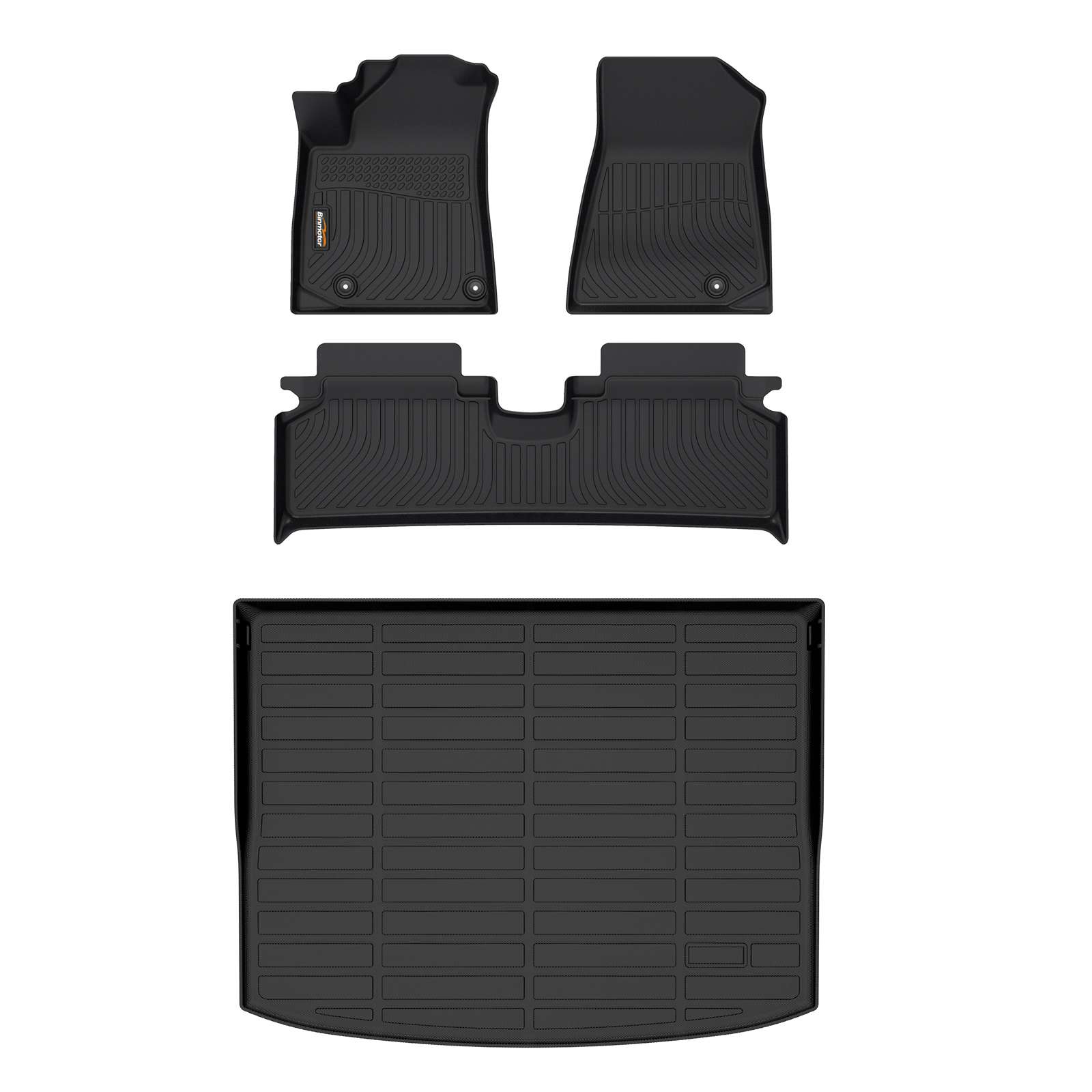 Binmotor-Custom Floor Mats & Cargo Liner for Kia Niro EV , Front & 2nd Row & Cargo Liner Set, TPE All Weather Guard-Black Kia Niro EV Car Mats Trunk Mat Liners Accessories（compatible year 2023）