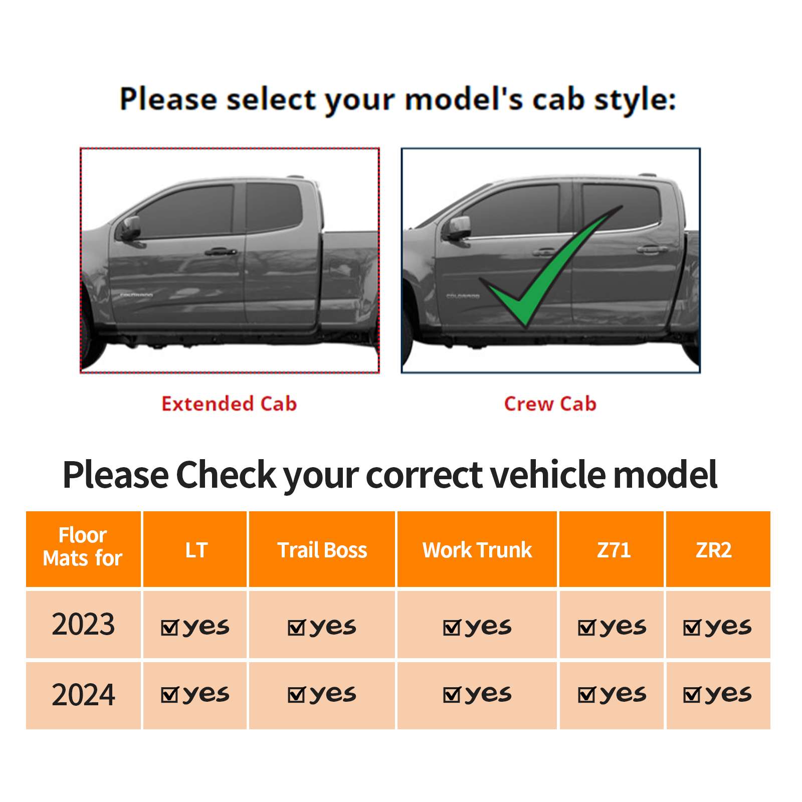 Binmotor-Floor Mats for Chevy/Chevrolet Colorado Crew Cab丨1st & 2nd Row丨All Weather Protection丨Heavy Duty Car Floor Mats for Chevy/Chevrolet Colorado（compatible year 2023-2024）