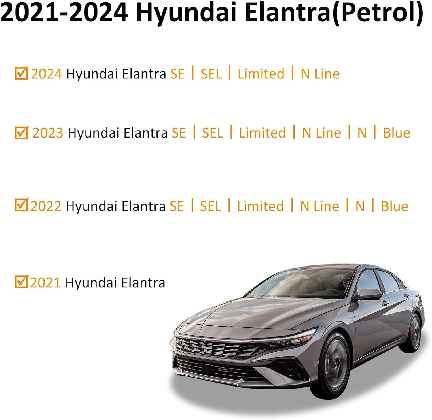 Binmotor-Floor Mats for Hyundai Elantra, Front & 2nd Row, Hyundai Elantra Floor Liners, Car Mats Elantra for Hyundai（compatible year 2021-2024）