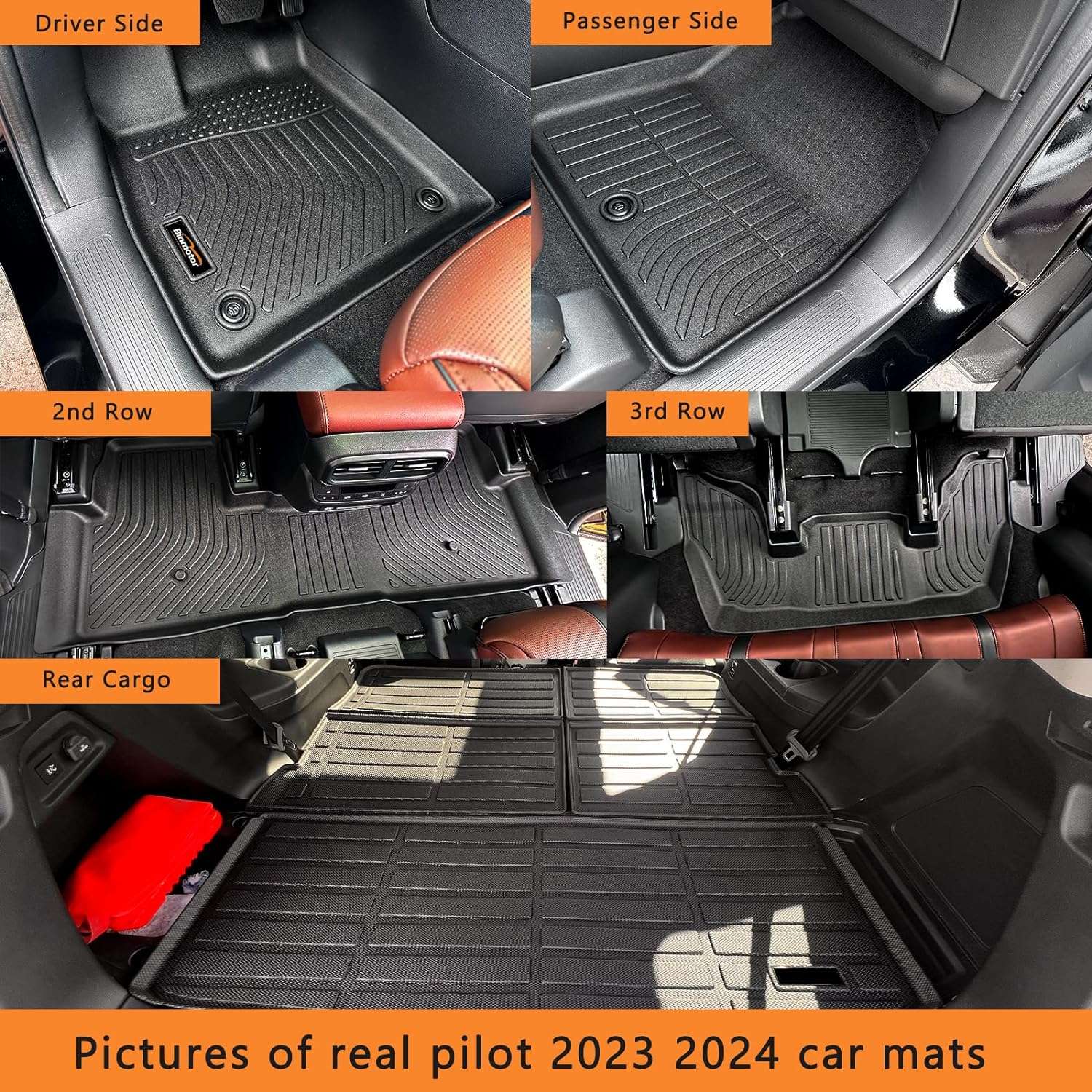 Binmotor-Cargo Liner for Honda Pilot Cargo Mat, Trunk Mat Compatible with Honda Pilot , All Weather Mats Fit for Honda Pilot