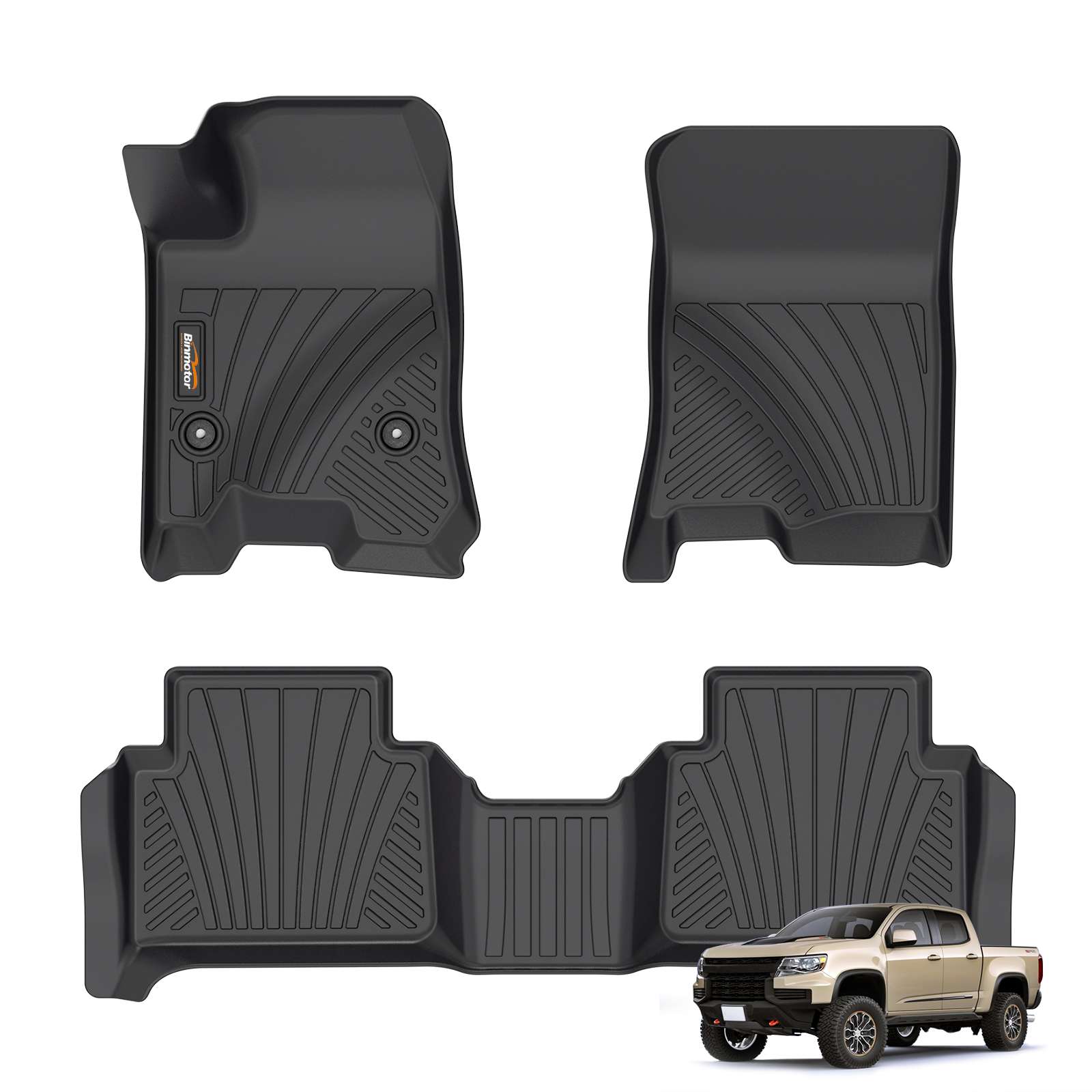 Binmotor-Floor Mats for Chevy/Chevrolet Colorado Crew Cab丨1st & 2nd Row丨All Weather Protection丨Heavy Duty Car Floor Mats for Chevy/Chevrolet Colorado（compatible year 2023-2024）