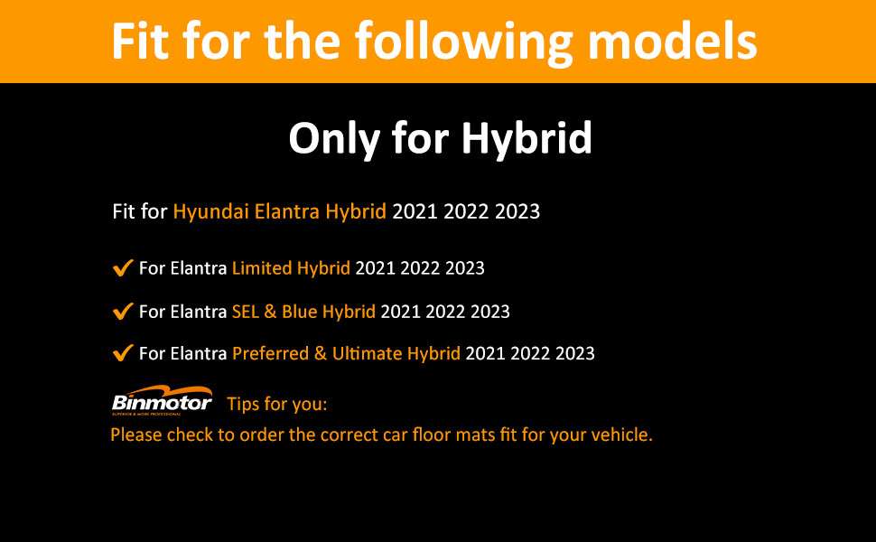 Binmotor-Floor Mats & Cargo Liner Set for 2024 Hyundai Elantra Hybrid丨2023 Hyundai Elantra Hybrid丨2022 Hyundai Elantra Hybrid丨2021 Hyundai Elantra Hybrid （compatible year 2021-2024）