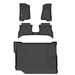 Binmotor-Custom Floor Mats & Cargo Liner for Jeep Wrangler 4XE 2024 2023 2022 2021, Front & 2nd Row & Cargo Liner Set, TPE All Weather Guard-Black Wrangler 4XE Car Mats Trunk Mat Liners Accessories（compatible year 2021-2024）